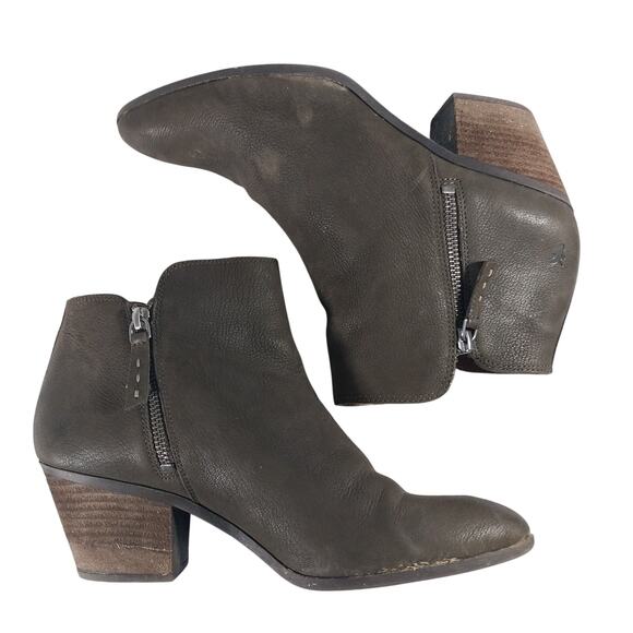 FRYE! TAUPE GRAY BROWN GENUINE NUBUCK LEATHER CHUNKY HEEL ANKLE BOOTS! SZ 10M - Picture 7 of 11